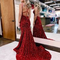 Cute Mermaid V Neck Light Blue Sequins Long Prom Dresses - Thumbnail 1