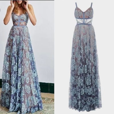 Blue lace prom dresses spaghetti straps floor length - Thumbnail 1