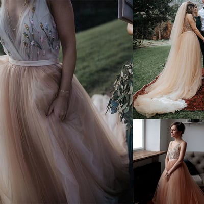 Spaghetti straps wedding dresses bridal gown with tulle handmade  - Thumbnail 2