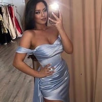 Blue Prom Dresses Off Shoulder Slit Side Mermaid - Thumbnail 1