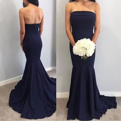 Strapless Prom Dresses Navy Blue Mermaid Bridesmaid Dresses
