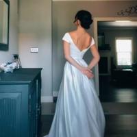 Simple Square Ivory Fashion V Back Stain Prom Dresses - Thumbnail 1