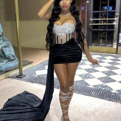 Sexy black short prom dress with silver sequin - Thumbnail 3