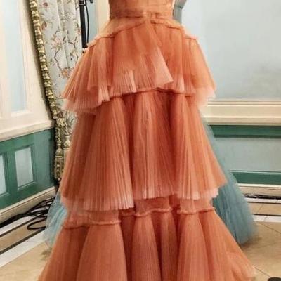 Vintage coffee color sweetheart long tulle prom dress, evening dress - Thumbnail 3