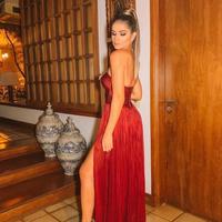 Fashion A Line Wine Red Split Prom Dresses  - Thumbnail 1
