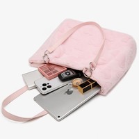 Japanese Cute Plush Love Pastel Pink & White Heart Shaped Messenger Tote Bag - Thumbnail 4