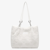 Japanese Cute Plush Love Pastel Pink & White Heart Shaped Messenger Tote Bag - Thumbnail 8