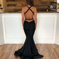 SP2000,Sexy Prom Dress Black Evening Dresses Mermaid Prom Dress Satin Dresses - Thumbnail 2