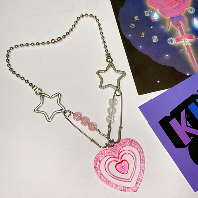 Y2k star pin love heart chain necklace - Thumbnail 2
