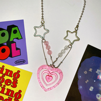 Y2K star pin love heart chain necklace - Thumbnail 1