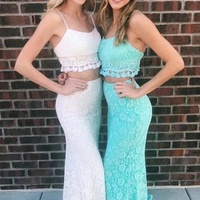 Two Piece Lace Prom Dresses Double Straps - Thumbnail 1