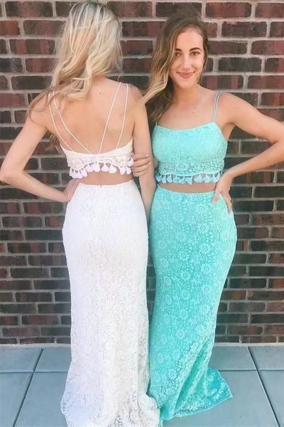 Two Piece Lace Prom Dresses Double Straps