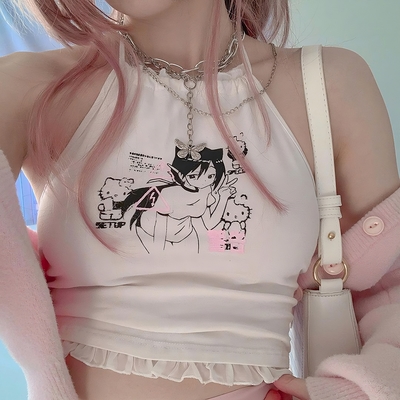 Cute anime print halter top