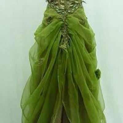 Fashion sexy green tulle evening dress with beading - Thumbnail 3