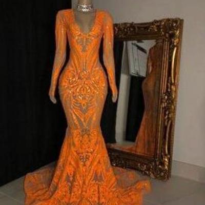 Simple long sleeve sparkly sequin applique mermaid evening dress - Thumbnail 3