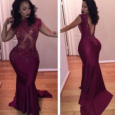 Mermaid african long evening dresses with lace applique 
