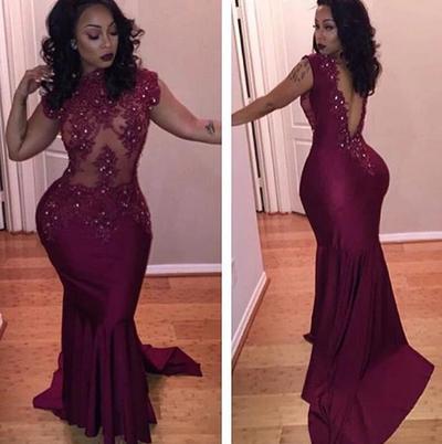 Mermaid african long evening dresses with lace applique 
