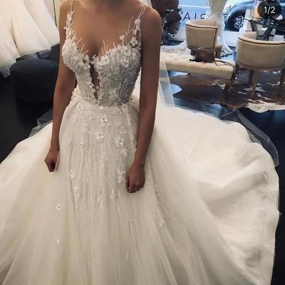 Mermaid beaded ivory wedding dresses with 3d flowers  - Thumbnail 2