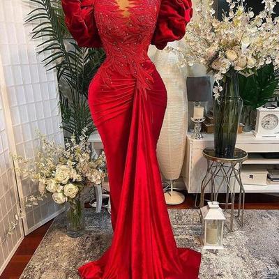 Modest lace applique beaded elegant formal prom dresses