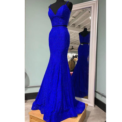 Two piece royal blue prom dresses mermaid straps - Thumbnail 2