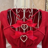 Sweetheart Princess Cross Bow Halter Top Long Sleeve Blue White Pink Red Sweater Top - Thumbnail 7