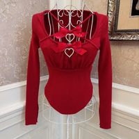 Sweetheart Princess Cross Bow Halter Top Long Sleeve Blue White Pink Red Sweater Top - Thumbnail 6