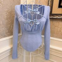Sweetheart Princess Cross Bow Halter Top Long Sleeve Blue White Pink Red Sweater Top - Thumbnail 8