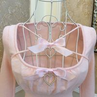 Sweetheart Princess Cross Bow Halter Top Long Sleeve Blue White Pink Red Sweater Top - Thumbnail 2