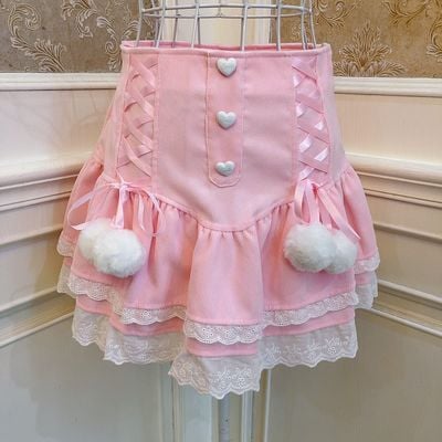 Sweetheart princess layered cross pink ruffled cake short skirt - Thumbnail 3