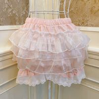 Sweetheart Princess Bow Layered Ruffled White Pink Gathered Short Skirt - Thumbnail 3
