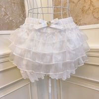 Sweetheart Princess Bow Layered Ruffled White Pink Gathered Short Skirt - Thumbnail 4