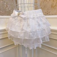 Sweetheart Princess Bow Layered Ruffled White Pink Gathered Short Skirt - Thumbnail 6