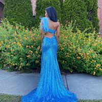 Charming Mermaid One Shoulder Blue Sequins Long Prom Dresses with Slit - Thumbnail 2