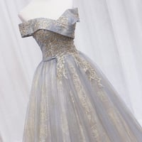 Off Shoulder Tulle Sequins Long Prom Dress, A-Line Evening Dress - Thumbnail 2
