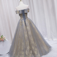 Off Shoulder Tulle Sequins Long Prom Dress, A-Line Evening Dress - Thumbnail 4