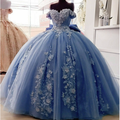 Ball gown dusty blue quinceanera gown princess dresses birthday party - Thumbnail 2