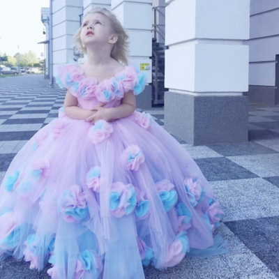 Off shoulder birthday dresses with 3d flowers - Thumbnail 1