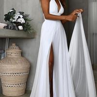Simple Halter Long Chiffon Prom Dresses Maxi Dresses - Thumbnail 1