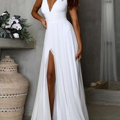 Simple halter long chiffon prom dresses maxi dresses - Thumbnail 3
