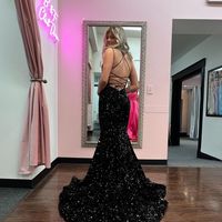 Charming Mermaid V Neck Black Sequins Prom Dresses - Thumbnail 2