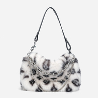 Classic Style Fluffy Fur Plush Leopard Pattern Pink Brown White Shoulder Messenger Bag - Thumbnail 6