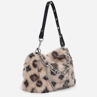 Classic Style Fluffy Fur Plush Leopard Pattern Pink Brown White Shoulder Messenger Bag - Thumbnail 5