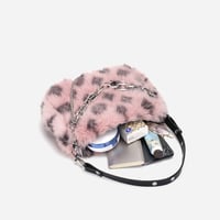 Classic Style Fluffy Fur Plush Leopard Pattern Pink Brown White Shoulder Messenger Bag - Thumbnail 1