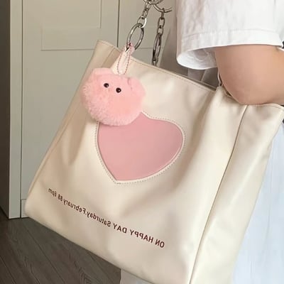 Y2k pink heart white fashion cute big large capacity student shoulder messenger bag