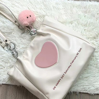 Y2K Pink Heart White Fashion Cute Big Large Capacity Student Shoulder Messenger Bag - Thumbnail 1