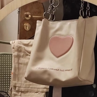 Y2K Pink Heart White Fashion Cute Big Large Capacity Student Shoulder Messenger Bag - Thumbnail 2