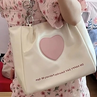 Y2K Pink Heart White Fashion Cute Big Large Capacity Student Shoulder Messenger Bag - Thumbnail 3
