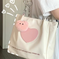 Y2K Pink Heart White Fashion Cute Big Large Capacity Student Shoulder Messenger Bag - Thumbnail 5