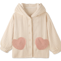 Cloudy and Sweet Love Rabbit Ears White Pink Japanese Cute Thick Warm Winter Top & Pants Pajamas Sleepwear Two Piece Set - Thumbnail 1