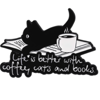 "LIFE IS BETTER WITH COFFEE CATS AND BOOKS" PIN - Thumbnail 1